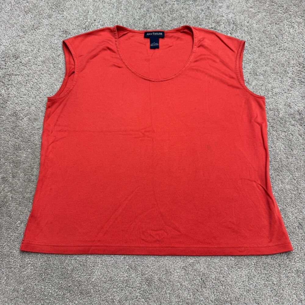 Ann Taylor Silk Cotton Knit Sleeveless Scoop Neck Tank Top Womens Large Red